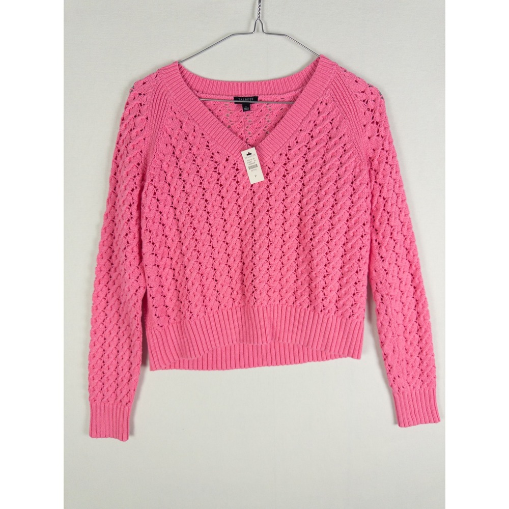 NWT Talbots Petite Open Knit V-Neck Sweater Womens P Pink Coquette Preppy